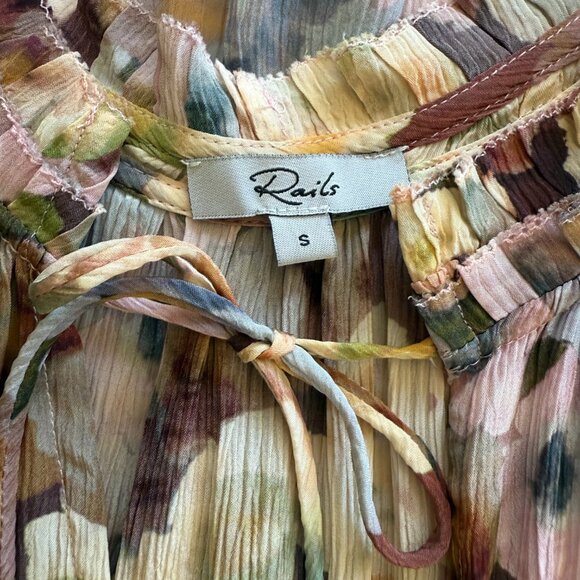 Rails Fiorella Floral Tie Neck Dress Size L Plissé Midi Short Sleeve Lined - Picture 5 of 12